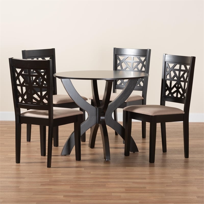Pemberly Row 5-Piece Modern Fabric/Wood Dining Set in Dark Brown/Beige