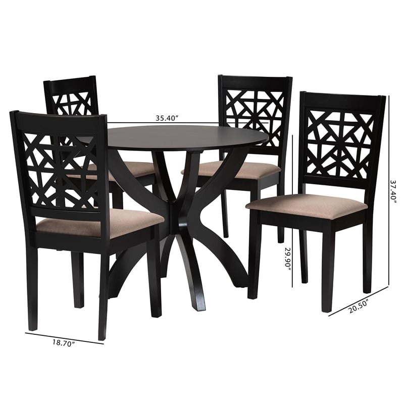Pemberly Row 5-Piece Modern Fabric/Wood Dining Set in Dark Brown/Beige