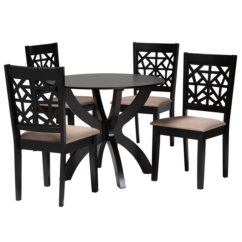Pemberly Row 5-Piece Modern Fabric/Wood Dining Set in Dark Brown/Beige