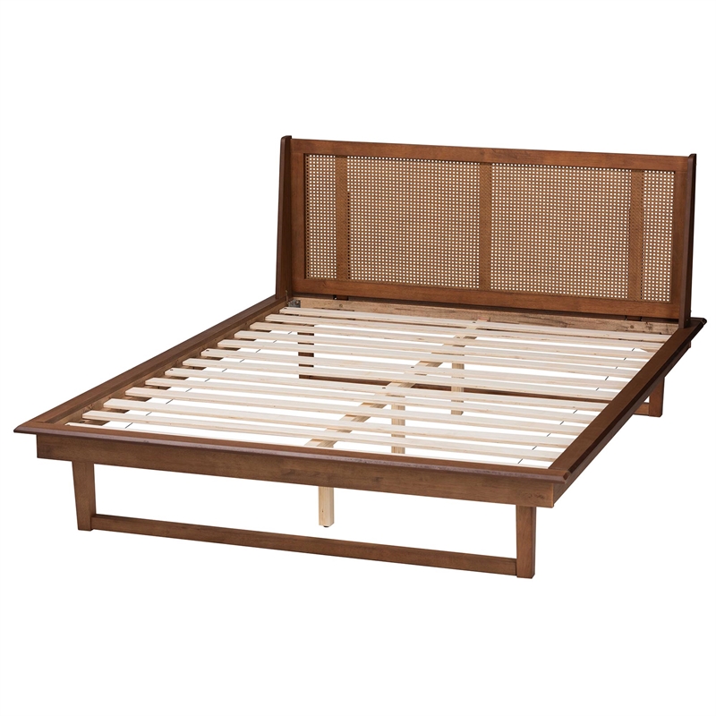 Pemberly Row Contemporary Wood Queen Size Platform Bed in Walnut Brown