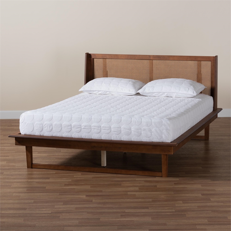 Pemberly Row Contemporary Wood Queen Size Platform Bed in Walnut Brown