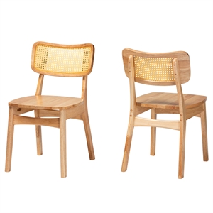 Pemberly Row 17.7&quot Wood and Rattan Dining Chair in Oak Brown (Set of 2)