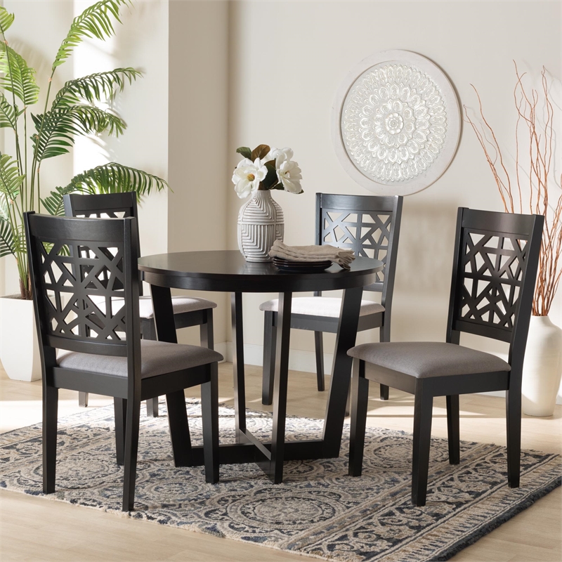 Pemberly Row Contemporary 5-Piece Fabric/Wood Dining Set Gray/Dark Brown
