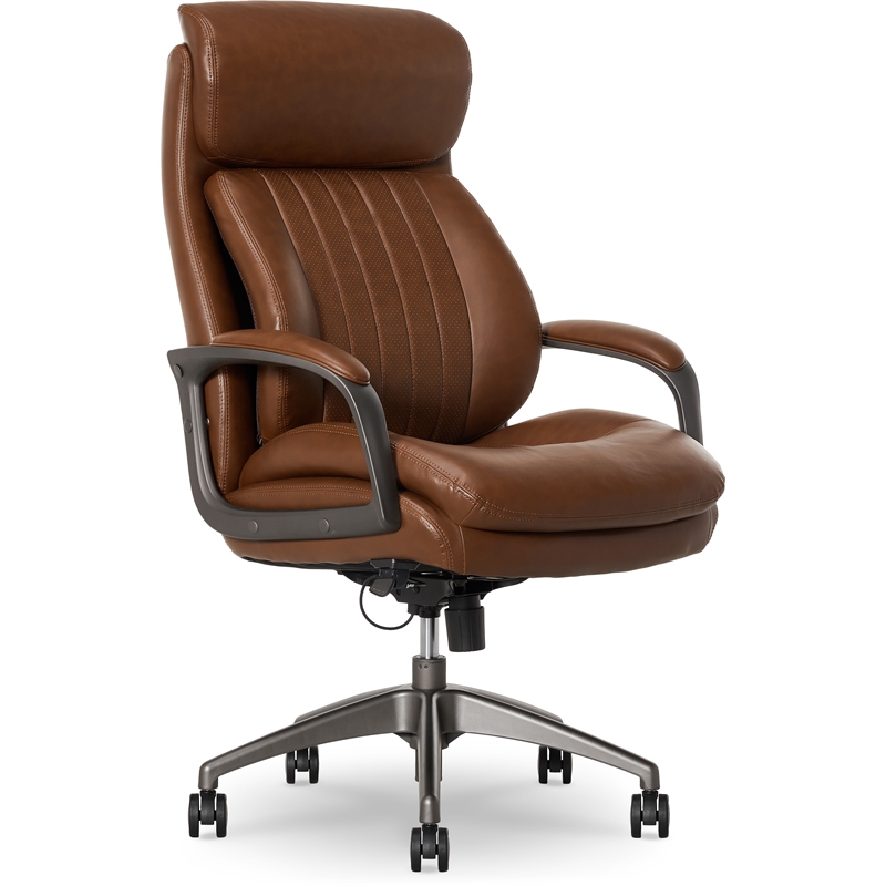 Pemberly Row Modern Faux Leather Executive Office Chair in Cognac Brown
