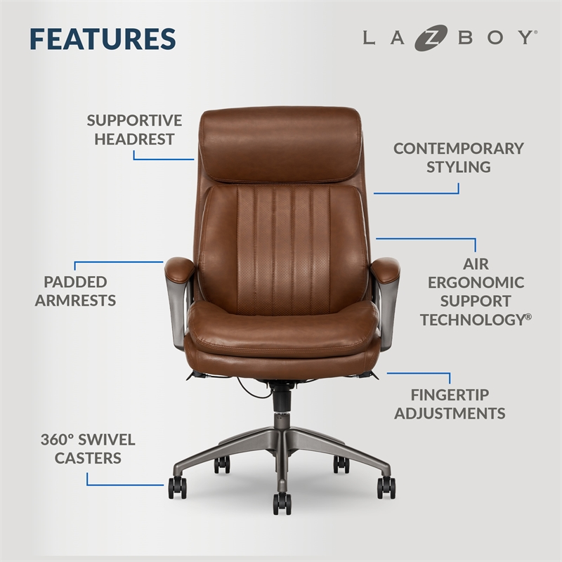 Pemberly Row Modern Faux Leather Executive Office Chair in Cognac Brown
