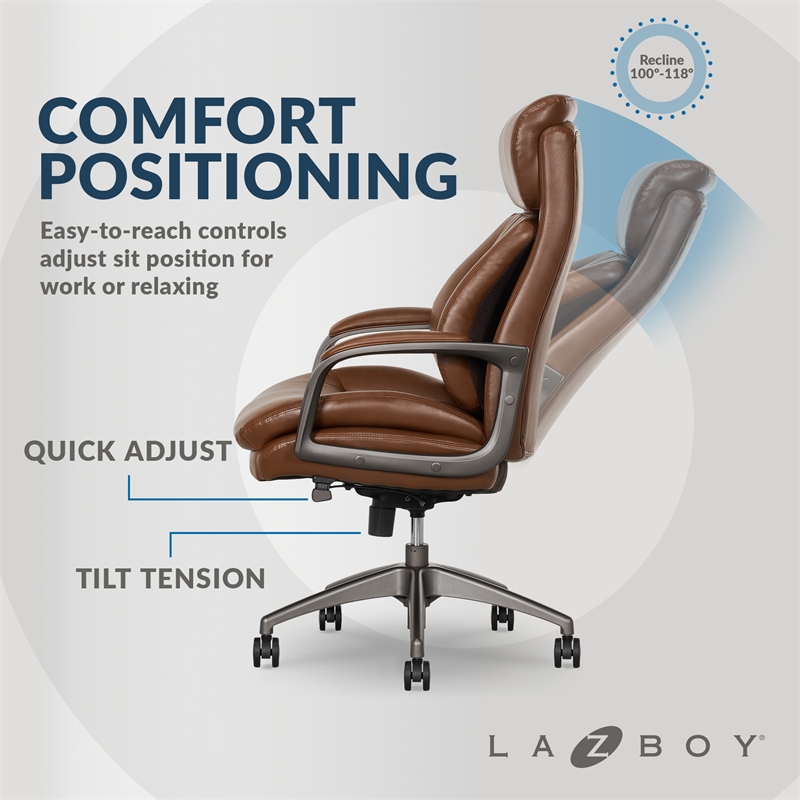 Pemberly Row Modern Faux Leather Executive Office Chair in Cognac Brown