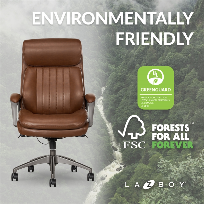 Pemberly Row Modern Faux Leather Executive Office Chair in Cognac Brown