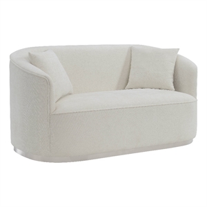 Pemberly Row Contemporary Upholstered Loveseat with 2 Pillows in Beige