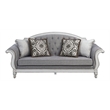 Pemberly Row Tufted Fabric Sofa with 4 Pillows in Gray/Antique White