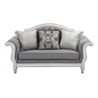 Pemberly Row Tufted Fabric Loveseat w/ 3 Pillows in Gray/Antique White