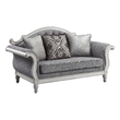 Pemberly Row Tufted Fabric Loveseat w/ 3 Pillows in Gray/Antique White