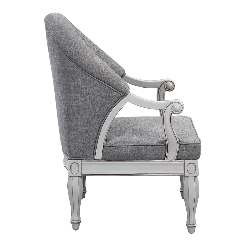 Pemberly Row Button Tufted Fabric & Wood Chair in Gray/Antique White