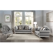 Pemberly Row Button Tufted Fabric & Wood Chair in Gray/Antique White
