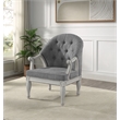 Pemberly Row Button Tufted Fabric & Wood Chair in Gray/Antique White