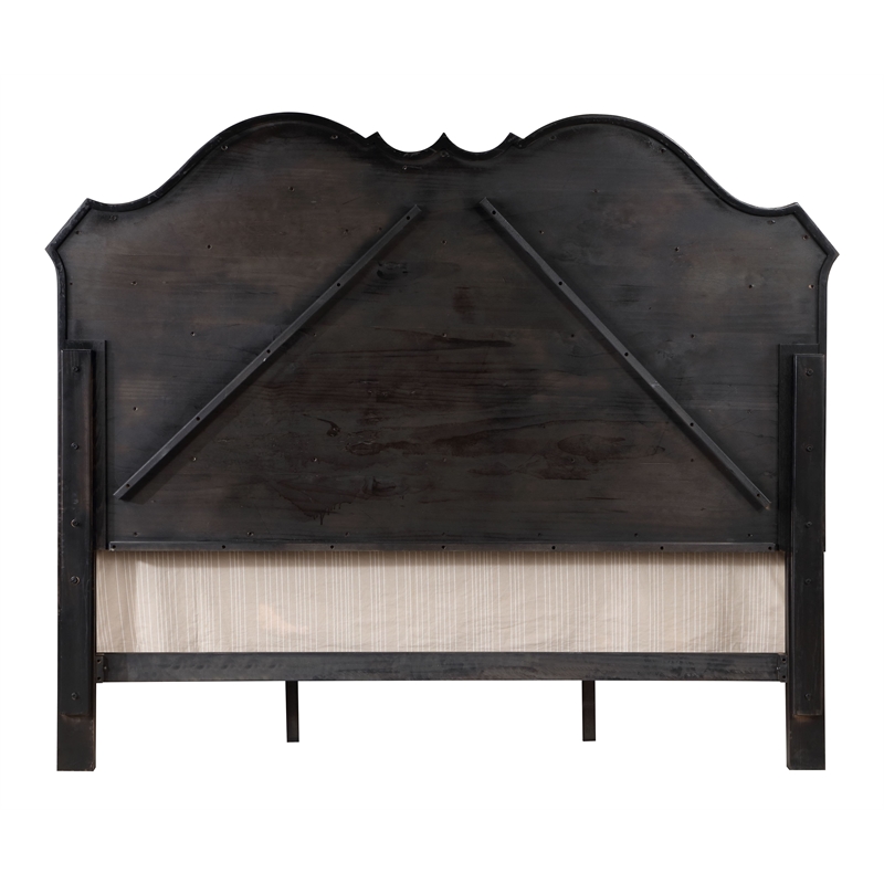 Pemberly Row Tufted Fabric & Wood California King Bed in Beige/Antique Black