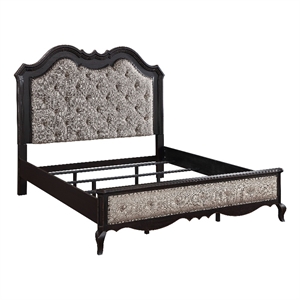 Pemberly Row Tufted Fabric & Wood California King Bed in Beige/Antique Black