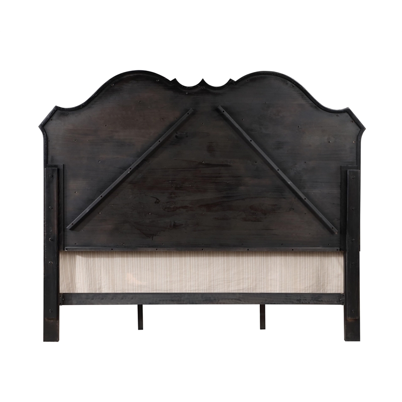 Pemberly Row Tufted Fabric & Wood Eastern King Bed in Beige/Antique Black