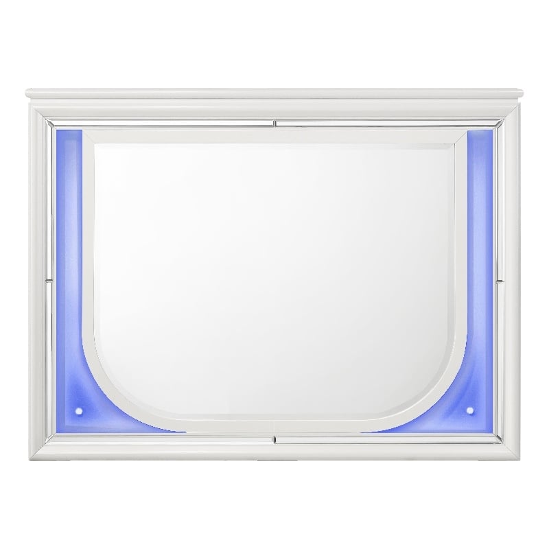 Pemberly Row Rectangular Wooden Frame Mirror with LED in Pearl White