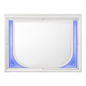 Pemberly Row Rectangular Wooden Frame Mirror with LED in Pearl White