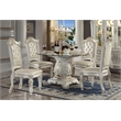Pemberly Row Pedestal Wood Dining Table w/ Glass Top in Antique Pearl