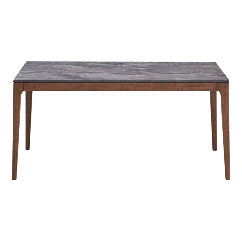 Pemberly Row Contemporary Rectangular Wood Dining Table in Stone/Walnut