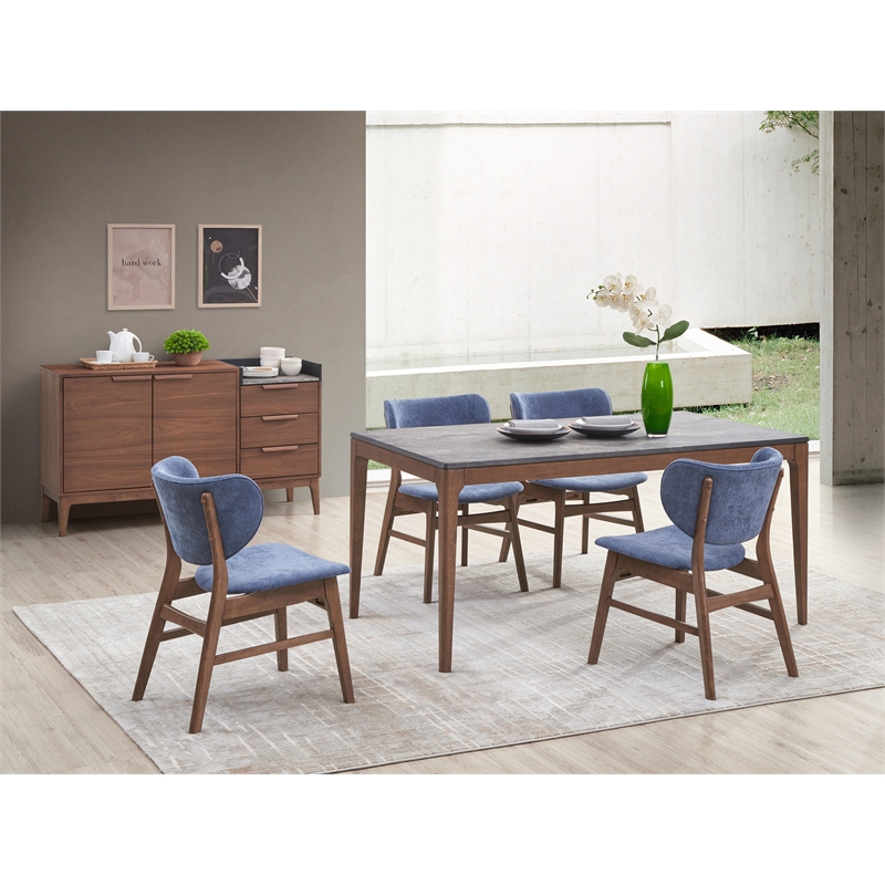 Pemberly Row Contemporary Rectangular Wood Dining Table in Stone/Walnut