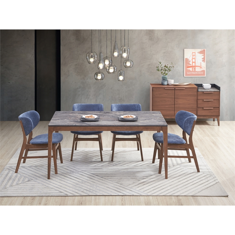 Pemberly Row Contemporary Rectangular Wood Dining Table in Stone/Walnut