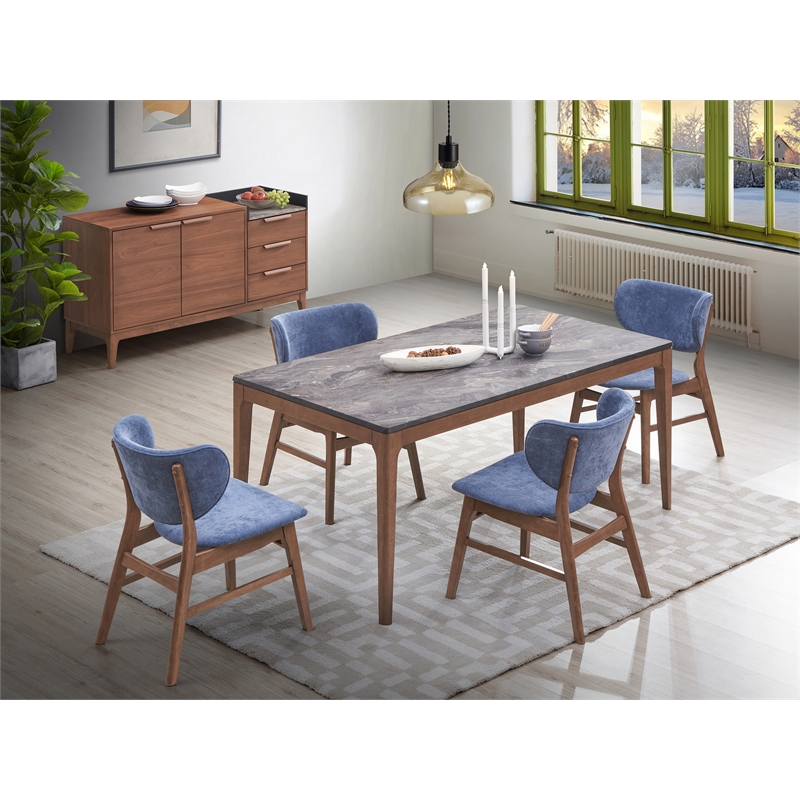 Pemberly Row Contemporary Rectangular Wood Dining Table in Stone/Walnut