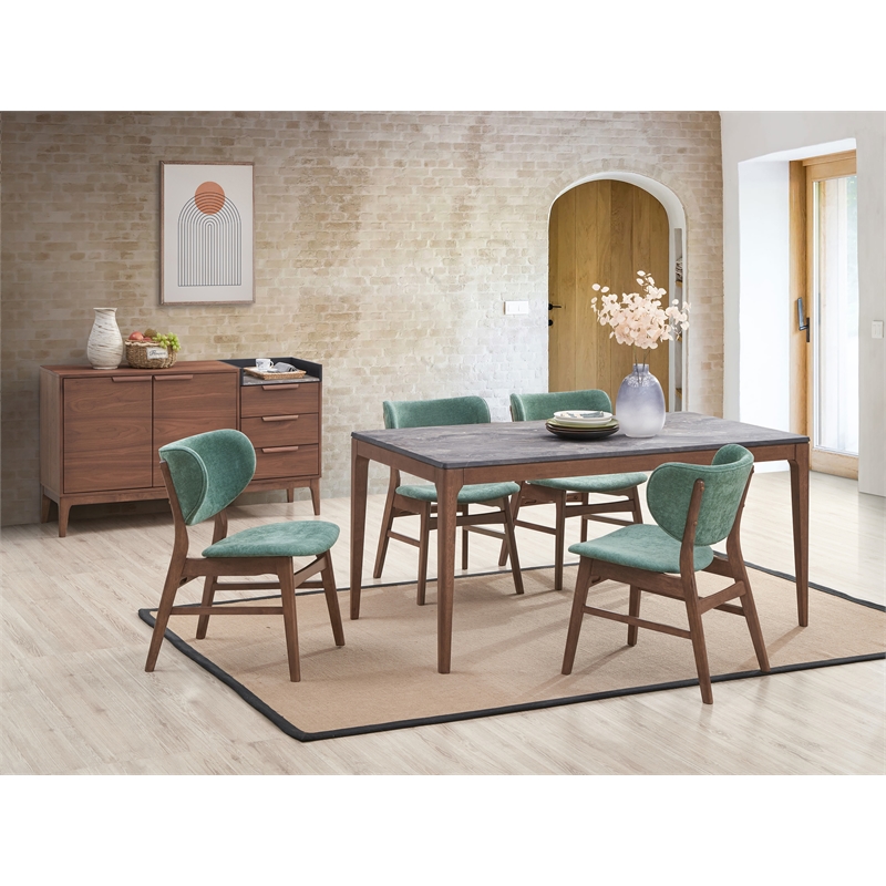 Pemberly Row Contemporary Rectangular Wood Dining Table in Stone/Walnut