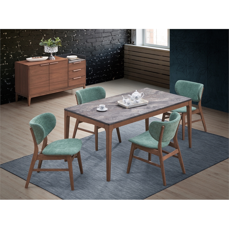 Pemberly Row Contemporary Rectangular Wood Dining Table in Stone/Walnut