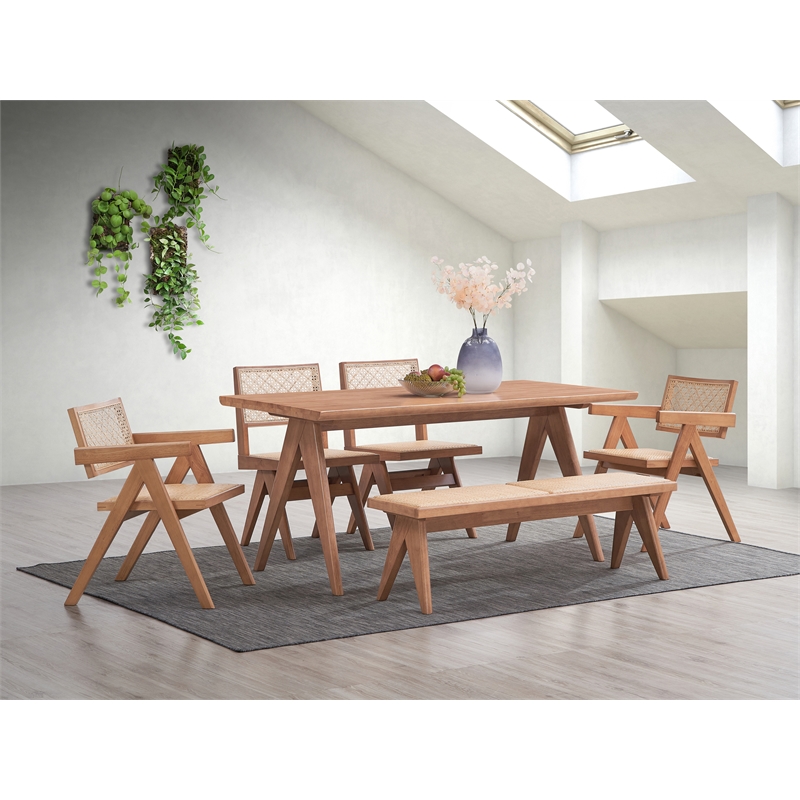 Pemberly Row Contemporary Rectangular Rubberwood Dining Table in Natural