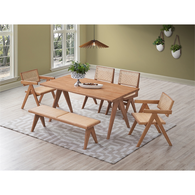 Pemberly Row Contemporary Rectangular Rubberwood Dining Table in Natural