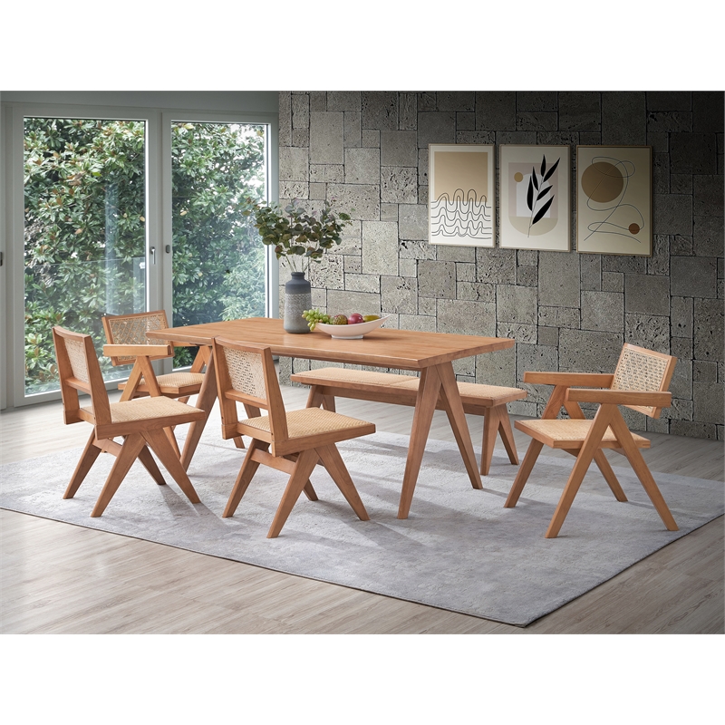 Pemberly Row Contemporary Rectangular Rubberwood Dining Table in Natural