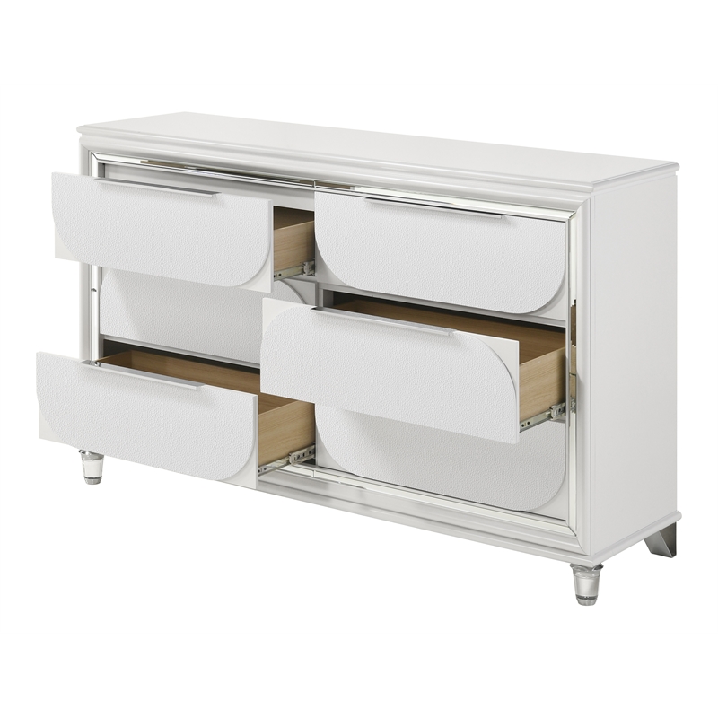 Pemberly Row Rectangular 6-Drawer Contemporary Wood Dresser in Pearl White