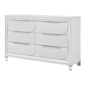 Pemberly Row Rectangular 6-Drawer Contemporary Wood Dresser in Pearl White