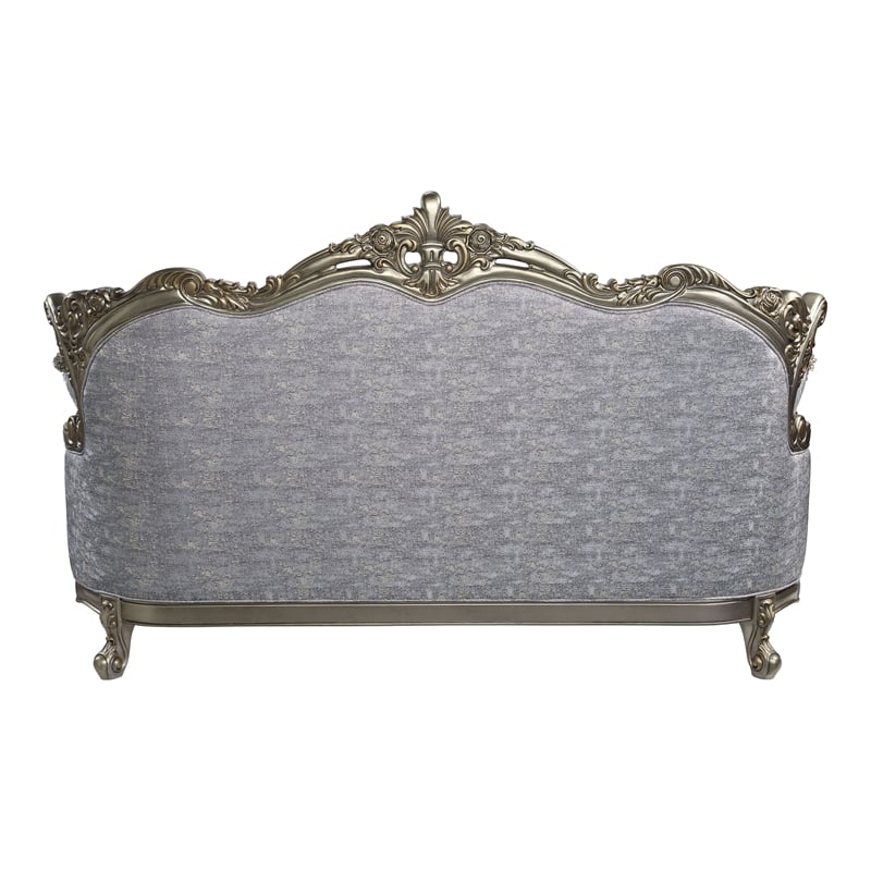 Pemberly Row Tufted Fabric & Wood Sofa with 5 Pillows in Gray/Bronze