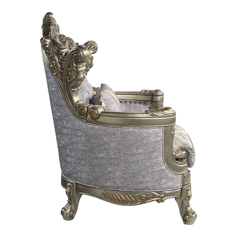 Pemberly Row Tufted Fabric/Wood Chair w/ Pillow in Gray/Antique Bronze