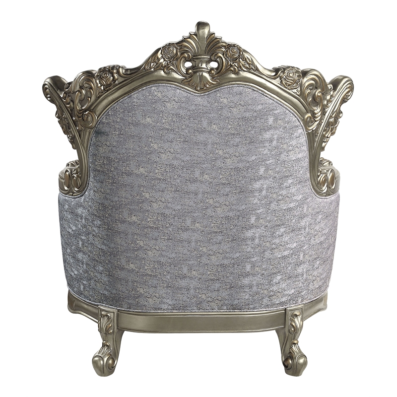 Pemberly Row Tufted Fabric/Wood Chair w/ Pillow in Gray/Antique Bronze