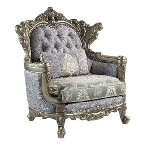 Pemberly Row Tufted Fabric/Wood Chair w/ Pillow in Gray/Antique Bronze