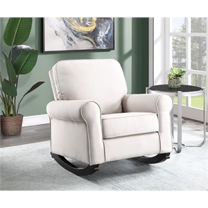 Pemberly Row Fabric Upholstered and Wooden Frame Rocking Chair in Beige