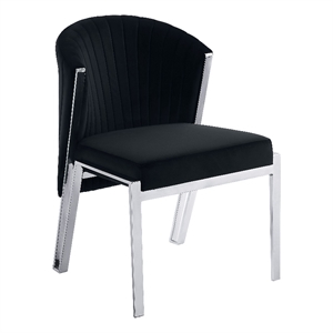 Pemberly Row 19&quot Velvet Side Chair in Black/Mirrored Silver (Set of 2)