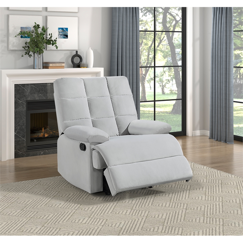 Pemberly Row Upholstered Velvet Fabric Manual Recliner in Light Gray