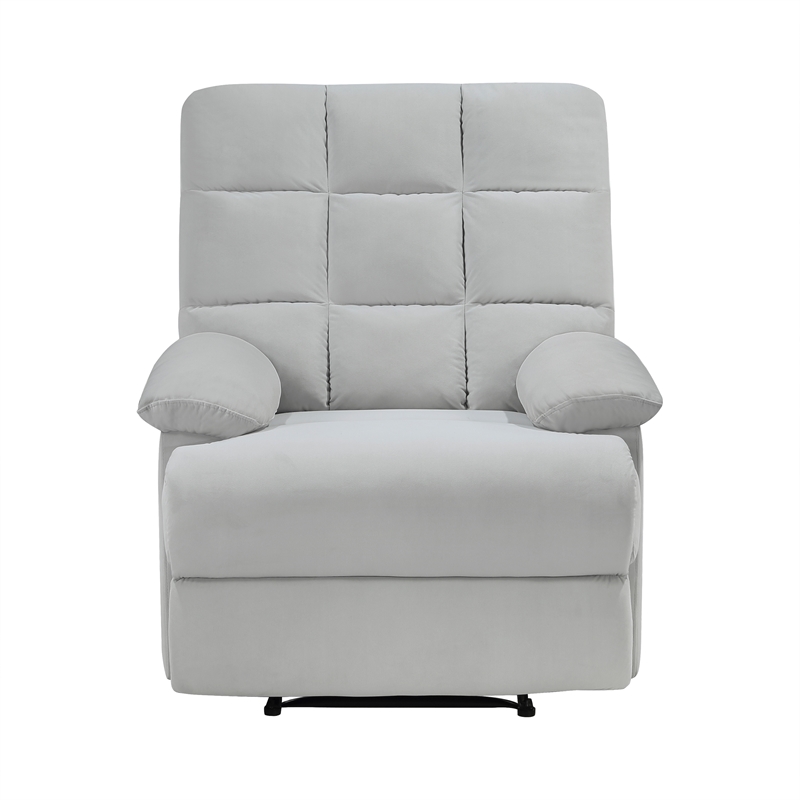 Pemberly Row Upholstered Velvet Fabric Manual Recliner in Light Gray
