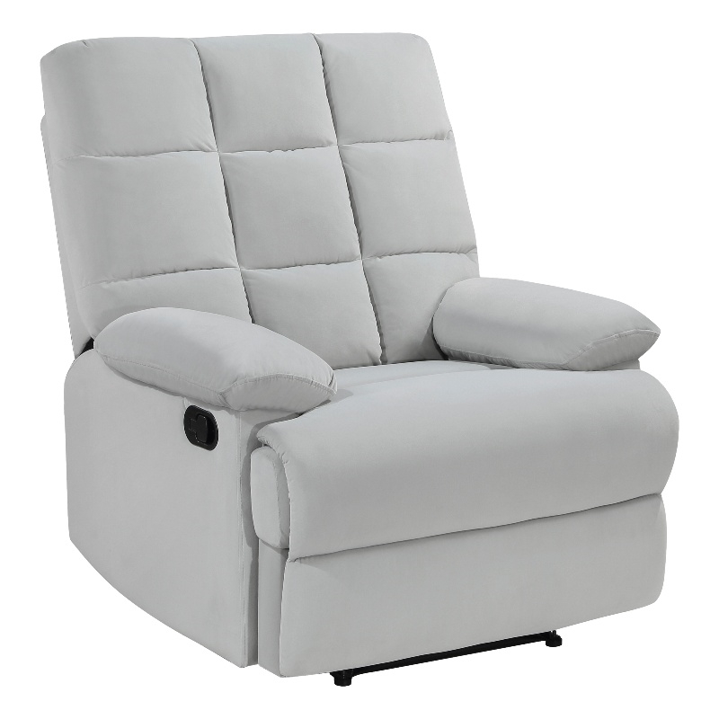 Pemberly Row Upholstered Velvet Fabric Manual Recliner in Light Gray