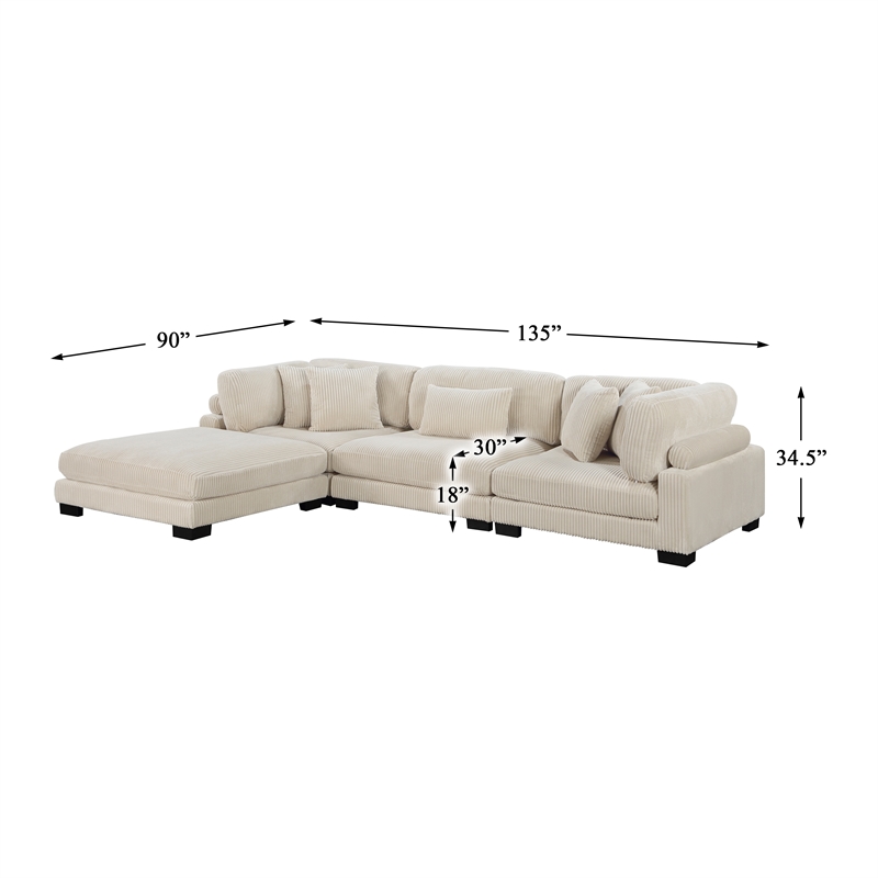Pemberly Row Contemporary 4-Piece CorduFabric Modular Sectional in Beige