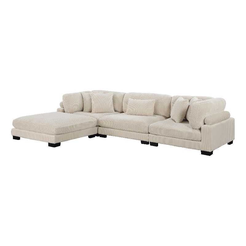 Pemberly Row Contemporary 4-Piece CorduFabric Modular Sectional in Beige