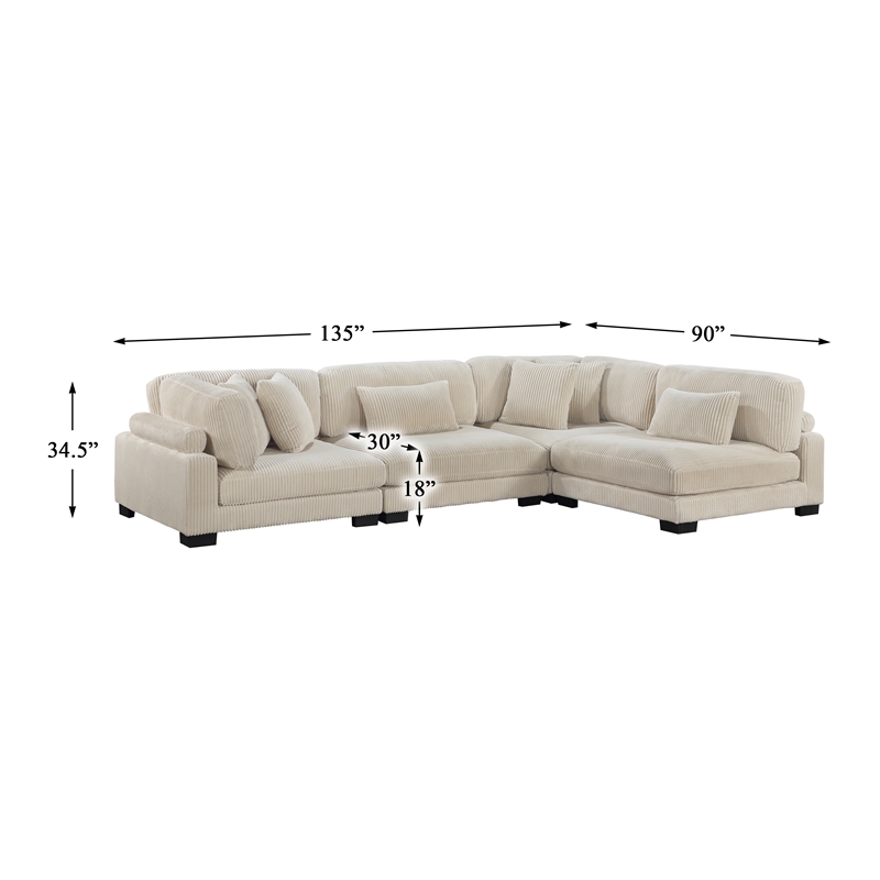 Pemberly Row 4-Piece Upholstered CorduFabric Modular Sectional in Beige