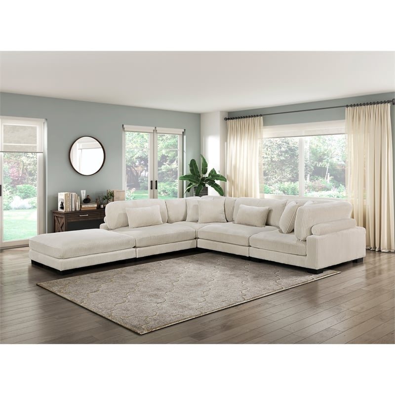 Pemberly Row Contemporary 5-Piece CorduFabric Modular Sectional in Beige