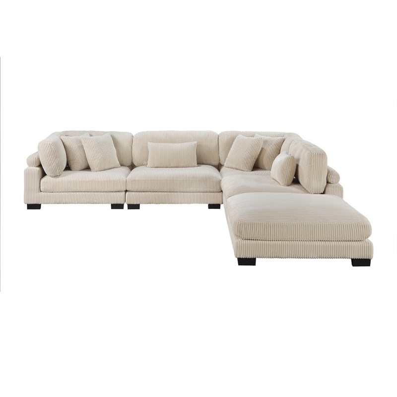 Pemberly Row Contemporary 5-Piece CorduFabric Modular Sectional in Beige