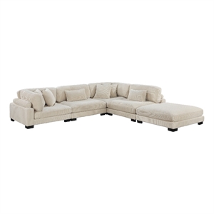 Pemberly Row Contemporary 5-Piece CorduFabric Modular Sectional in Beige